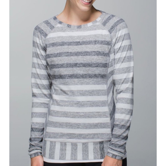 Lululemon Tops - Lululemon Race Your Pace Long Sleeve Marshmallow Stripe Heathered Slate Size 4